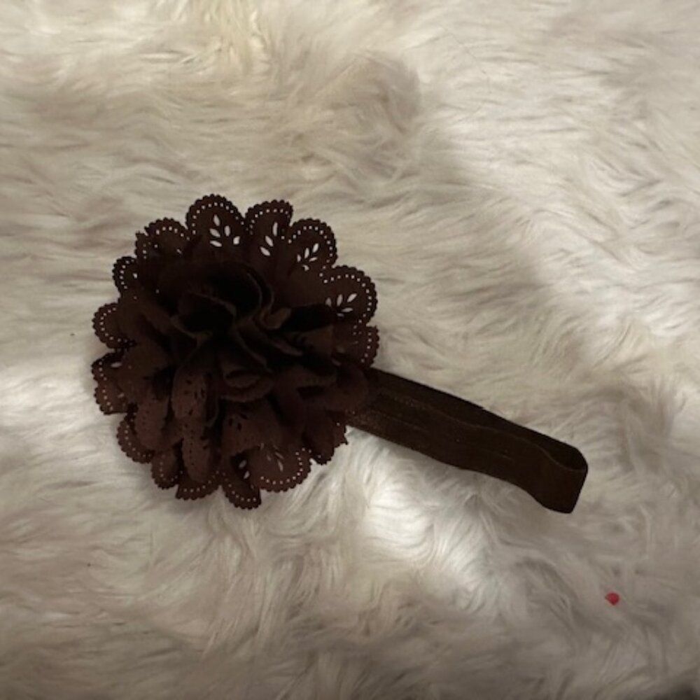 Brown Eyelet Flower Headband   7828  Handmade NWT Boutique